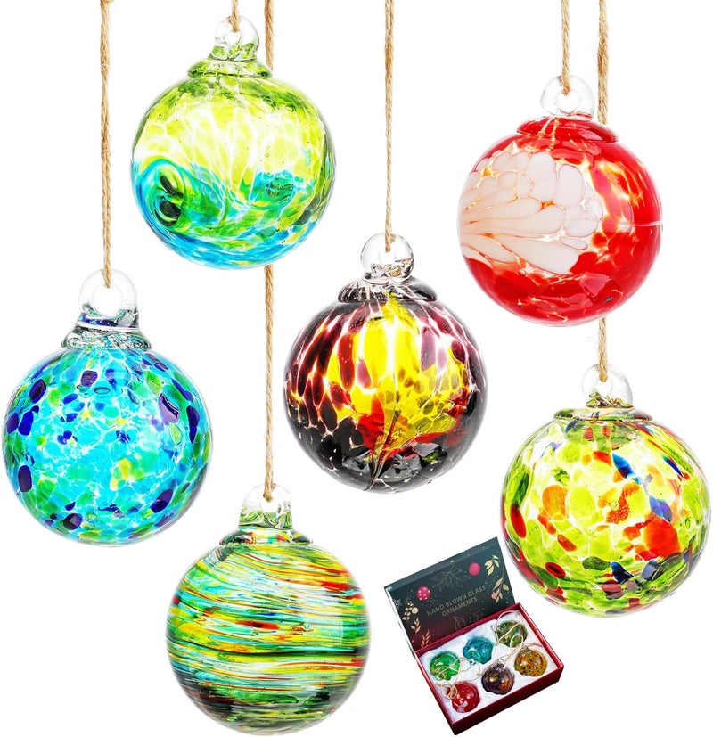 KRISININE 6pcs Hand-Blown Glass Christmas Ornaments Balls Hanging Glass Balls Witches Ball Gazing Ball for Home Window Outdoor Garden Patio Xmas Tree Décor - Image 1